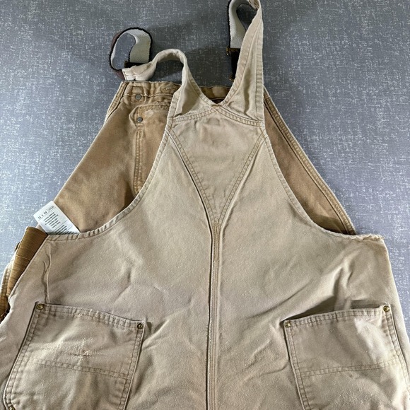 Carhartt Bib Overalls Mens 44x32 Beige Duck Canvas Carpenter Workwear R01-M - Picture 13 of 13